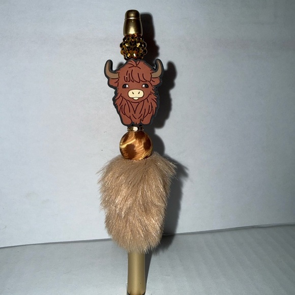 Handmade Other - Handmade Beaded Pen- Cute Highland Calf with resin and silicone beads & fur base
